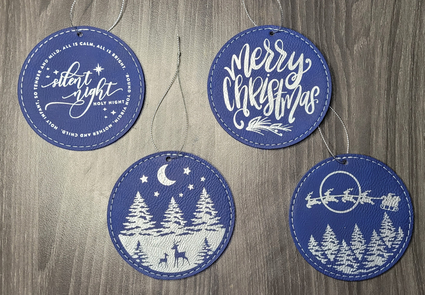 Blue Leatherette Christmas Ornaments