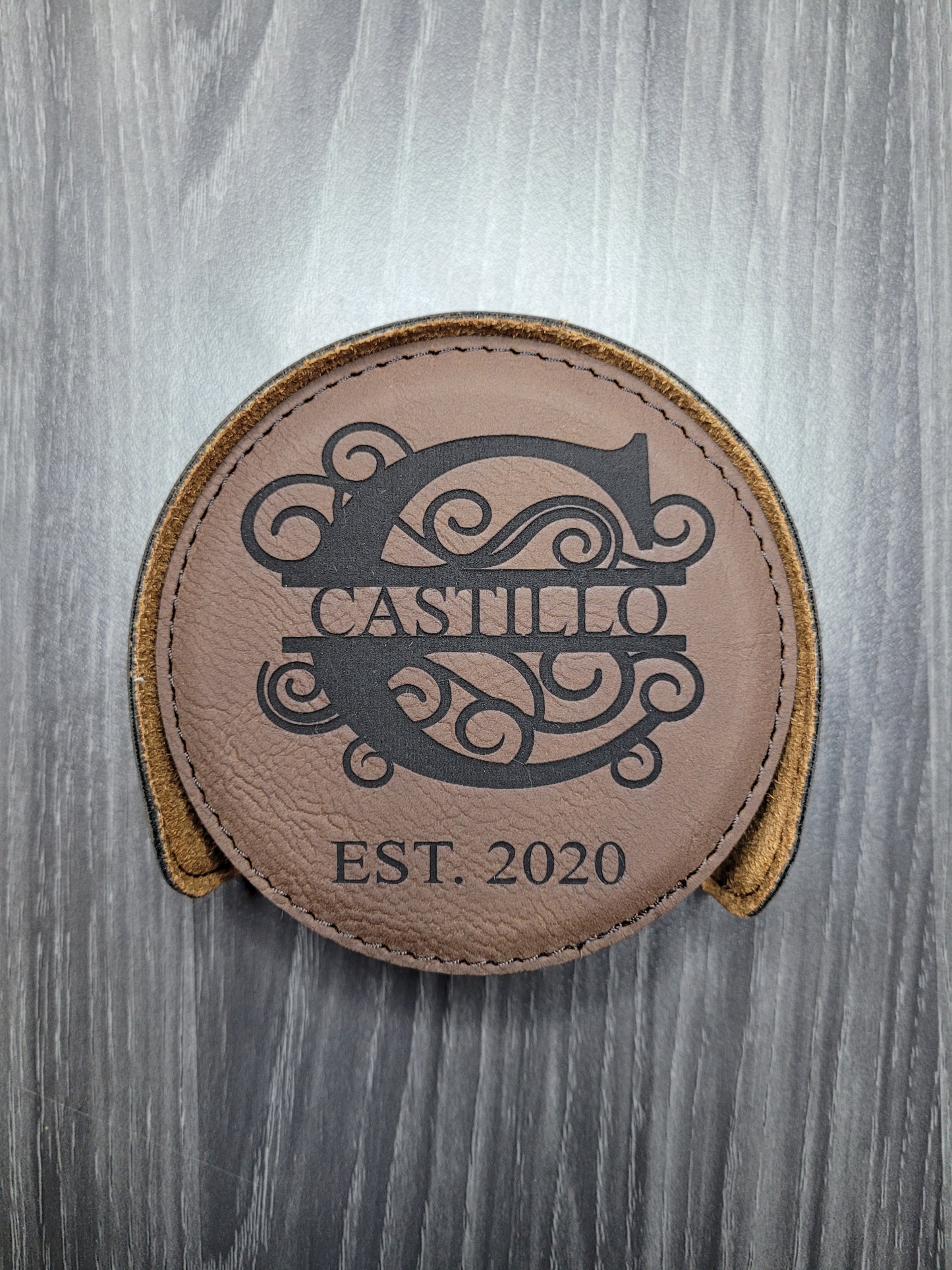 Monogram Brown Leatherette Coasters / Leather Coasters