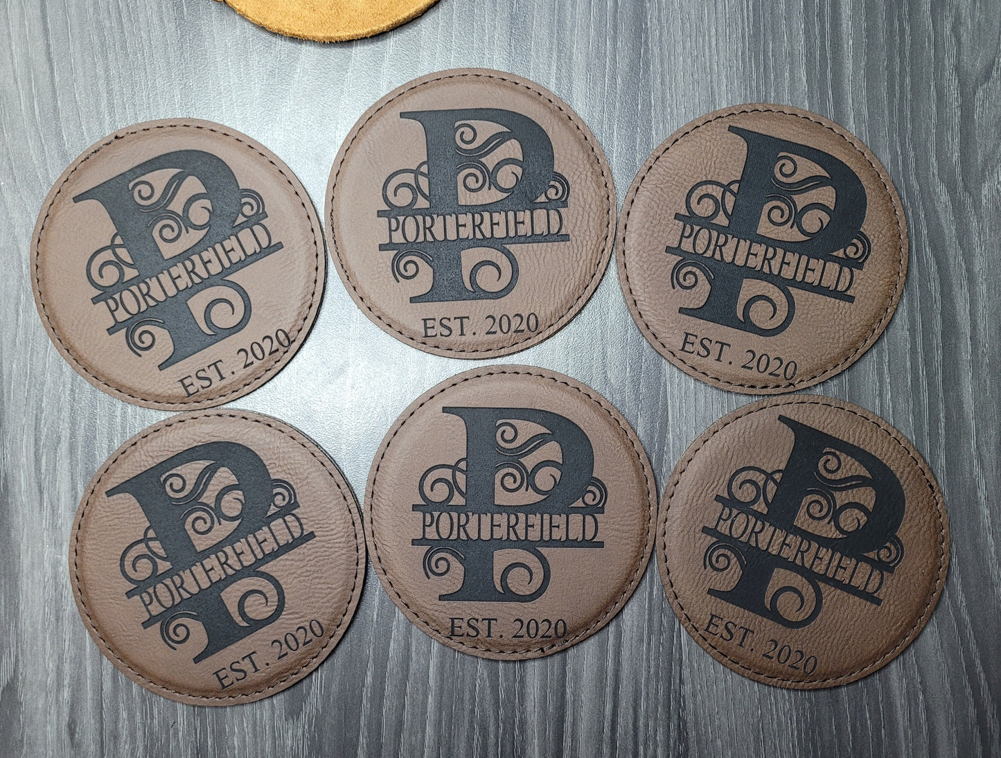 Monogram Brown Leatherette Coasters / Leather Coasters