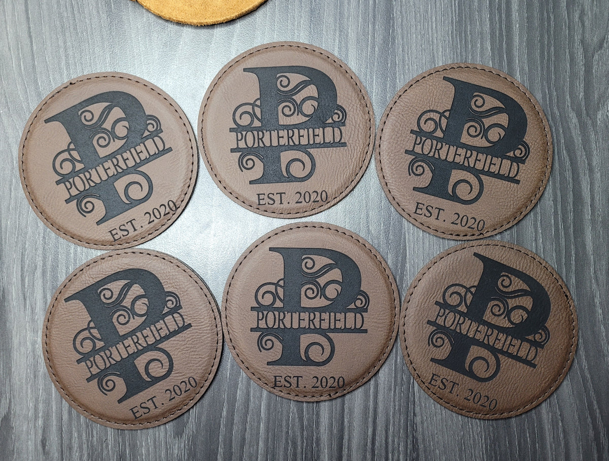 Monogram Brown Leatherette Coasters / Leather Coasters