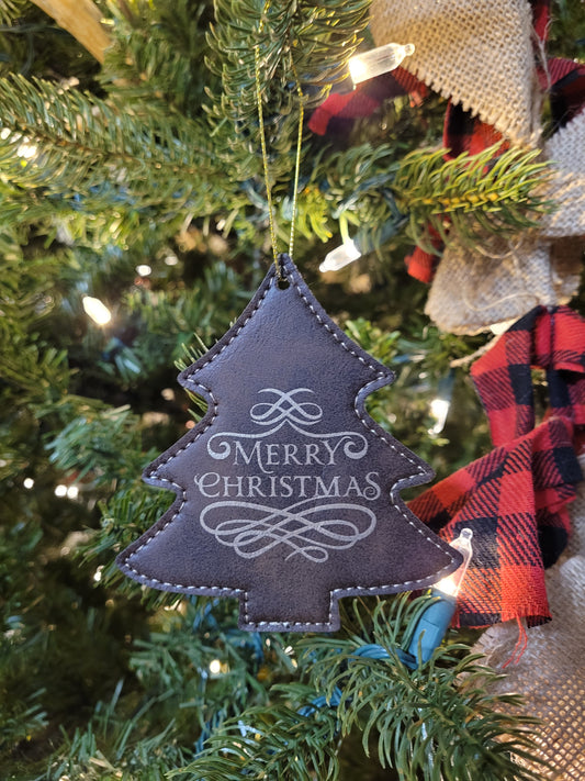 Christmas Tree Leather Ornament / Merry Christmas
