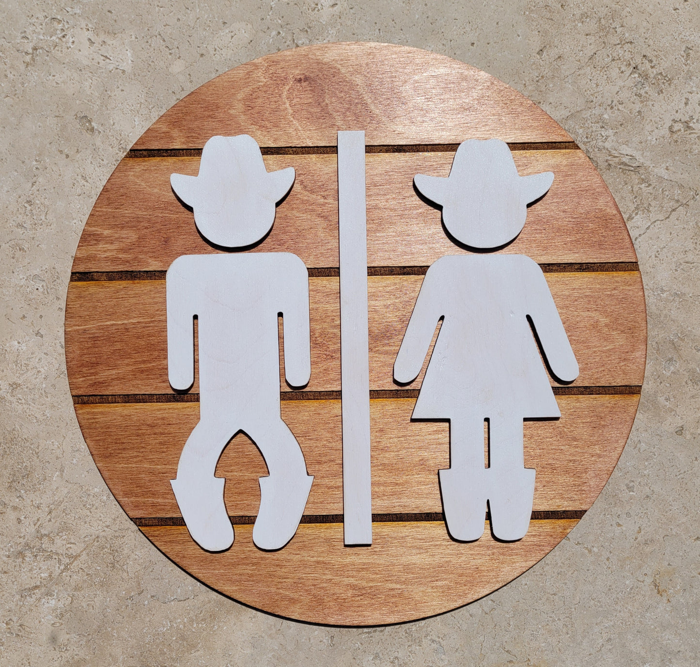 Wooden Bathroom Sign, Cowboy and Cowgirl