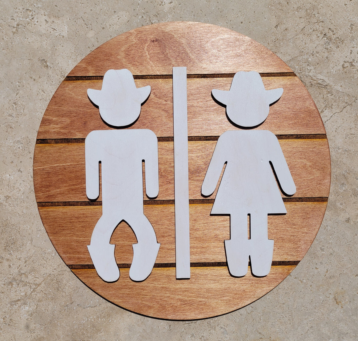 Wooden Bathroom Sign, Cowboy and Cowgirl