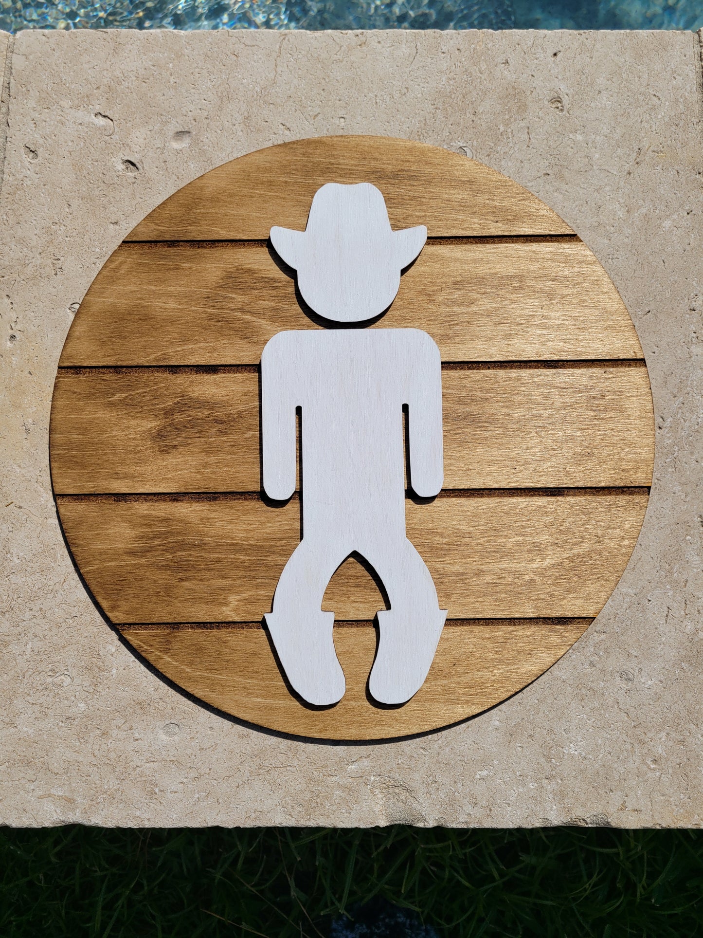 Wooden Bathroom Sign, Cowboy and Cowgirl