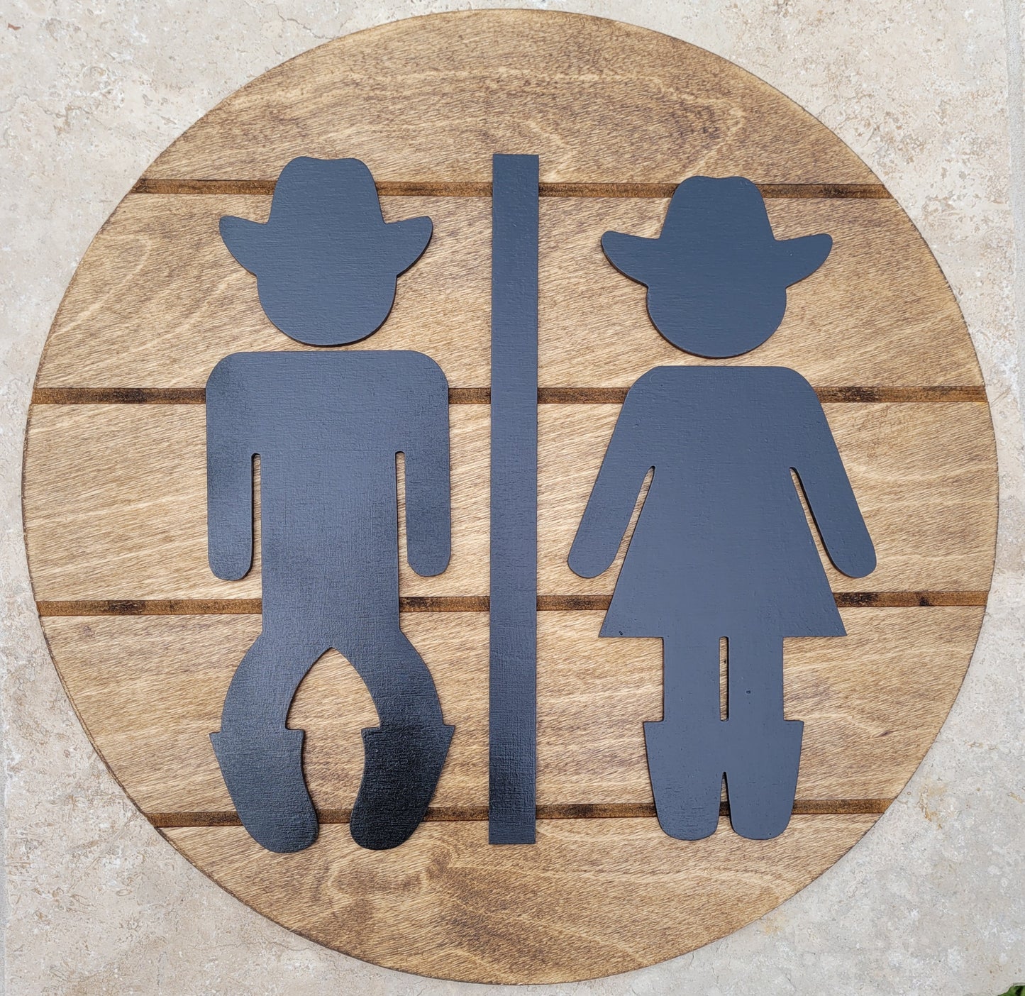 Wooden Bathroom Sign, Cowboy and Cowgirl