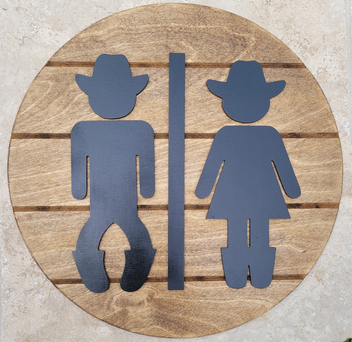 Wooden Bathroom Sign, Cowboy and Cowgirl