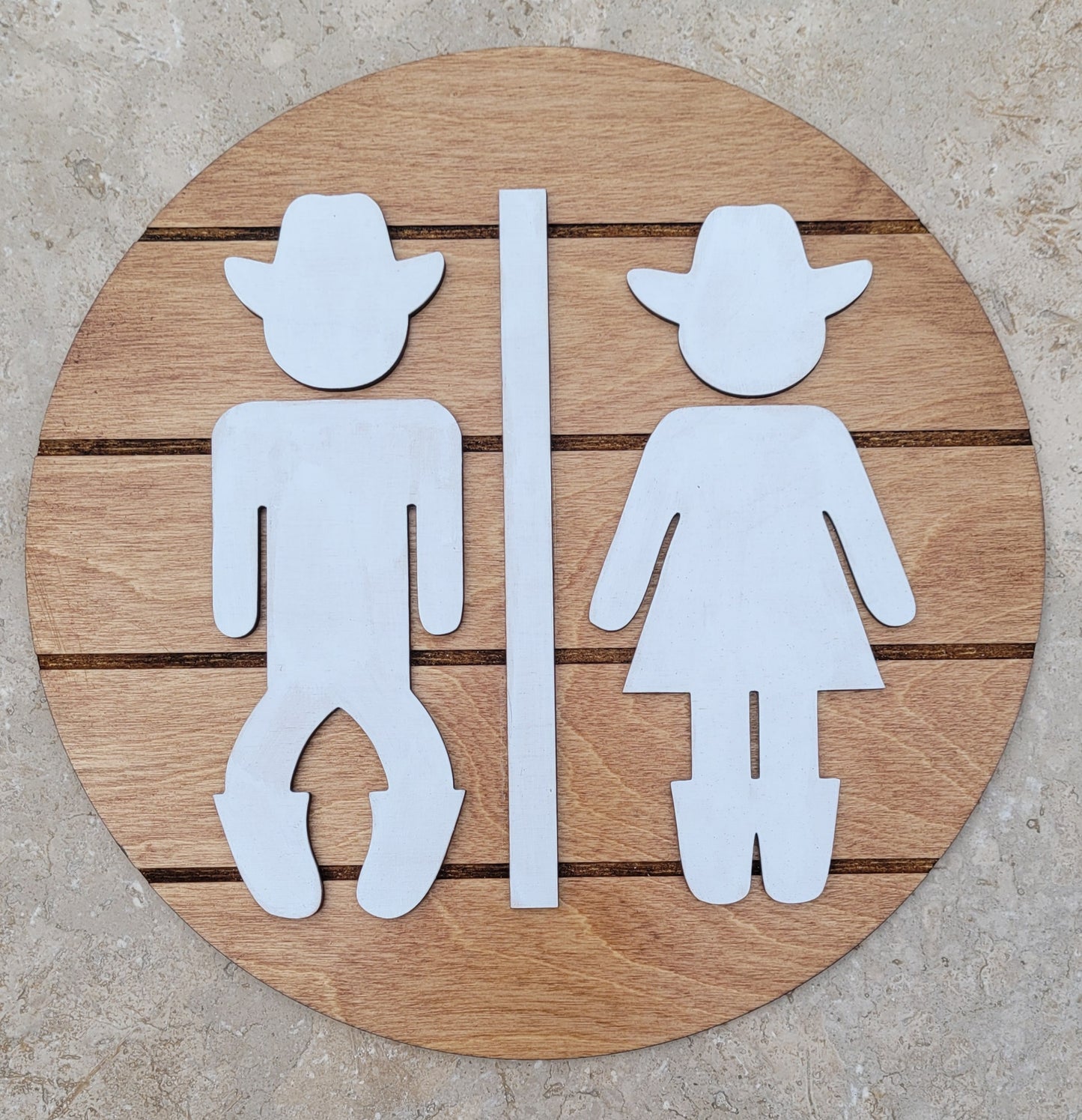 Wooden Bathroom Sign, Cowboy and Cowgirl