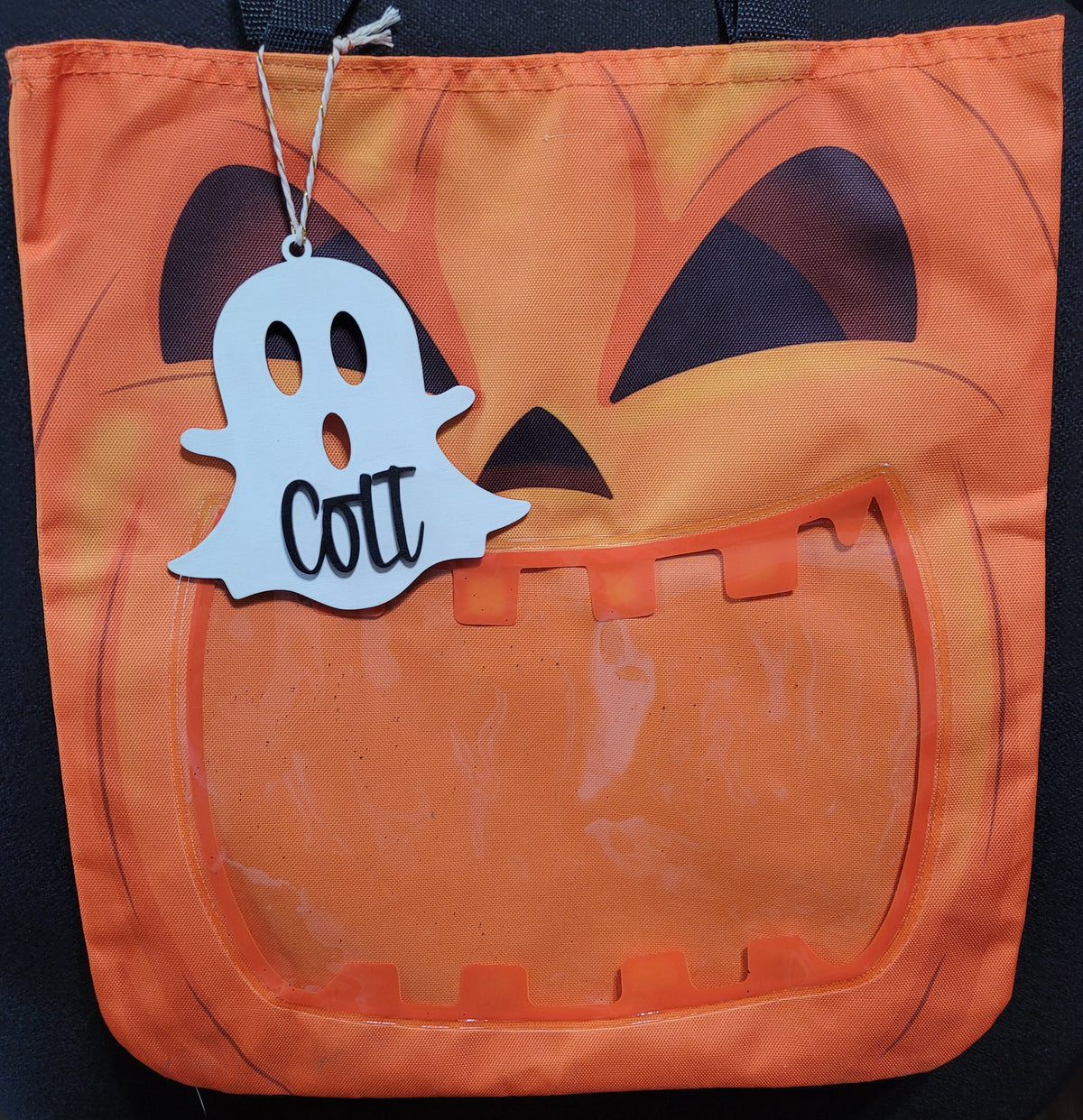 Personalized Wood Halloween Bag Tags / Ghost / Bat / Witch Hat / Pumpkin