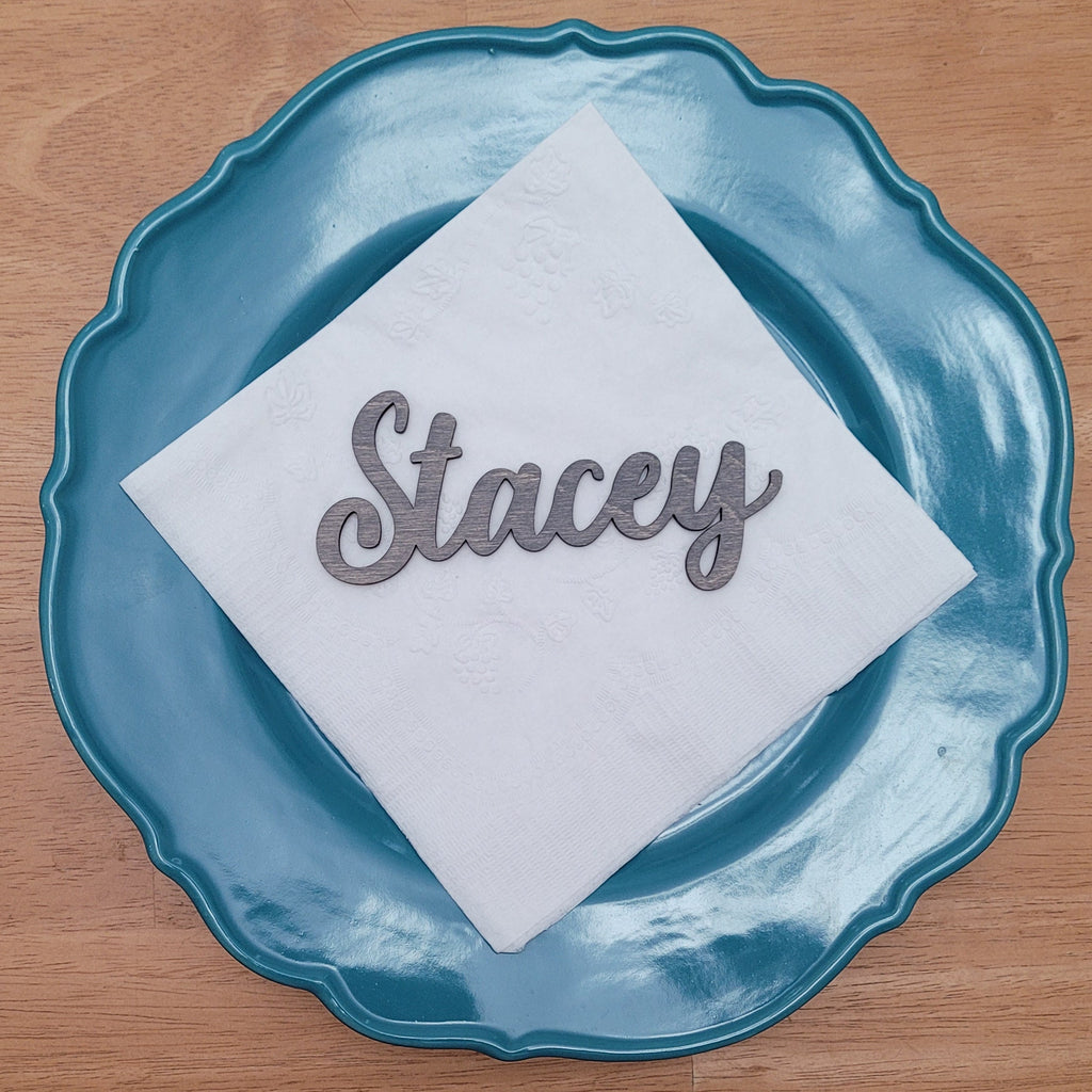 Grey-Stained Wood Name Place Settings
