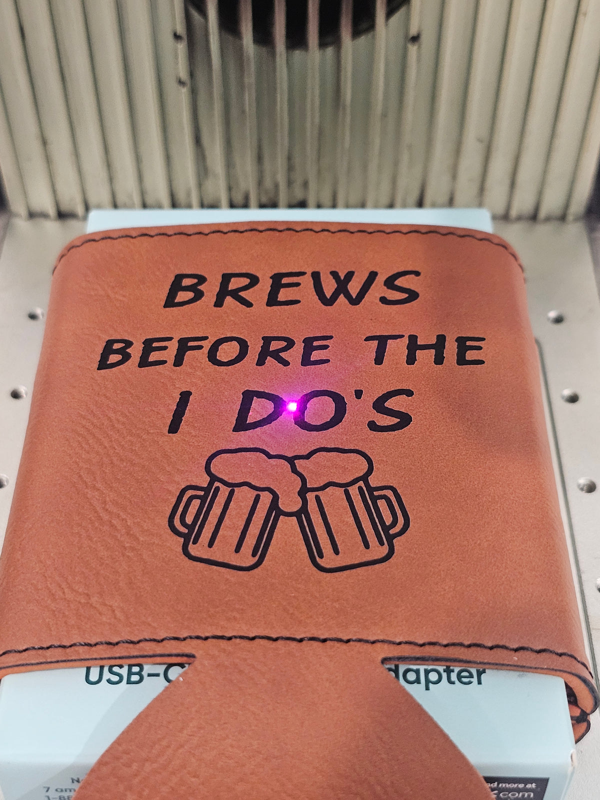 Personalized Brown Leather Koozies