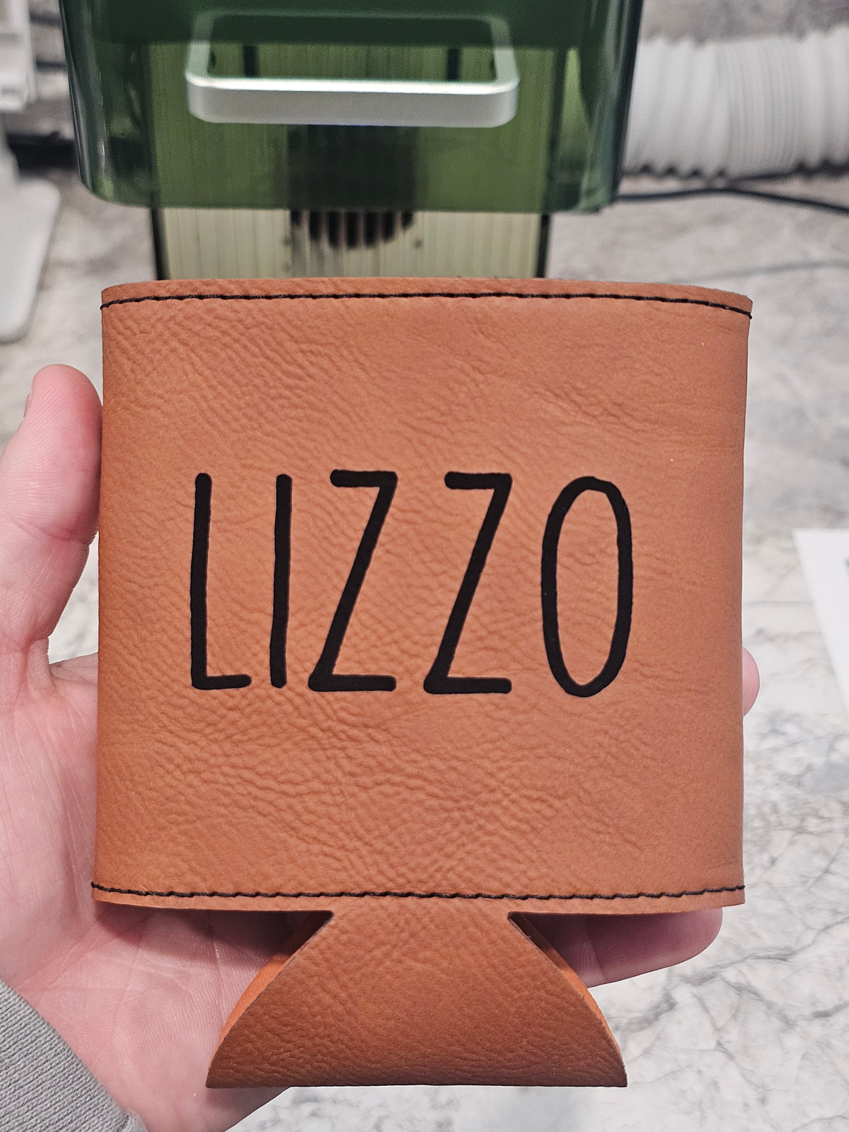 Personalized Brown Leather Koozies