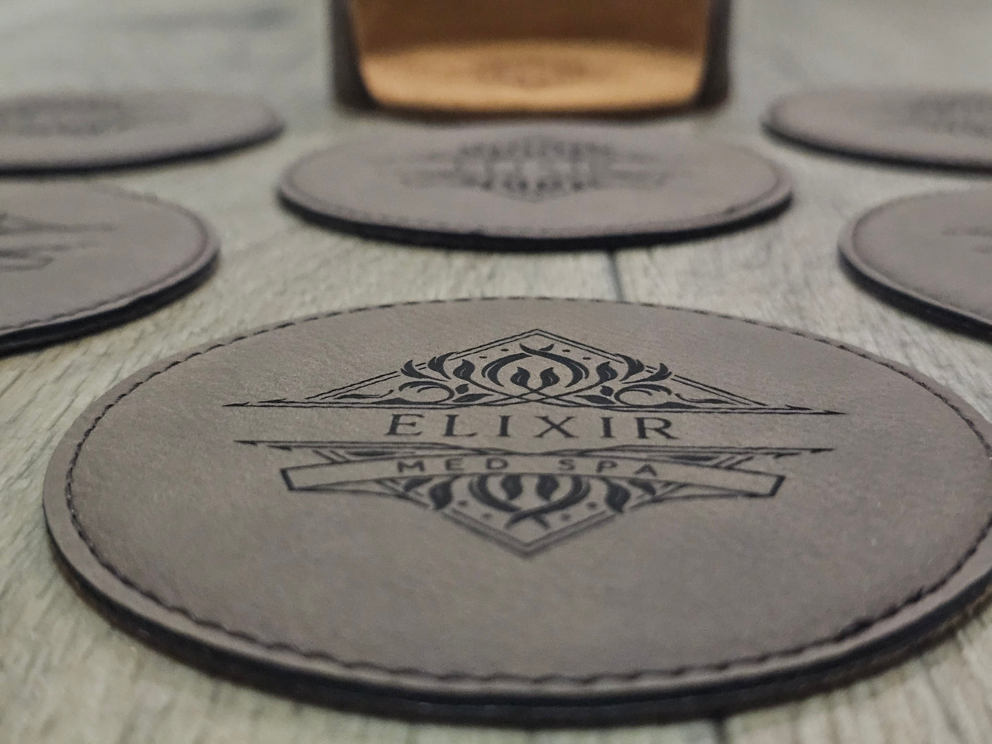 Monogram Brown Leatherette Coasters / Leather Coasters
