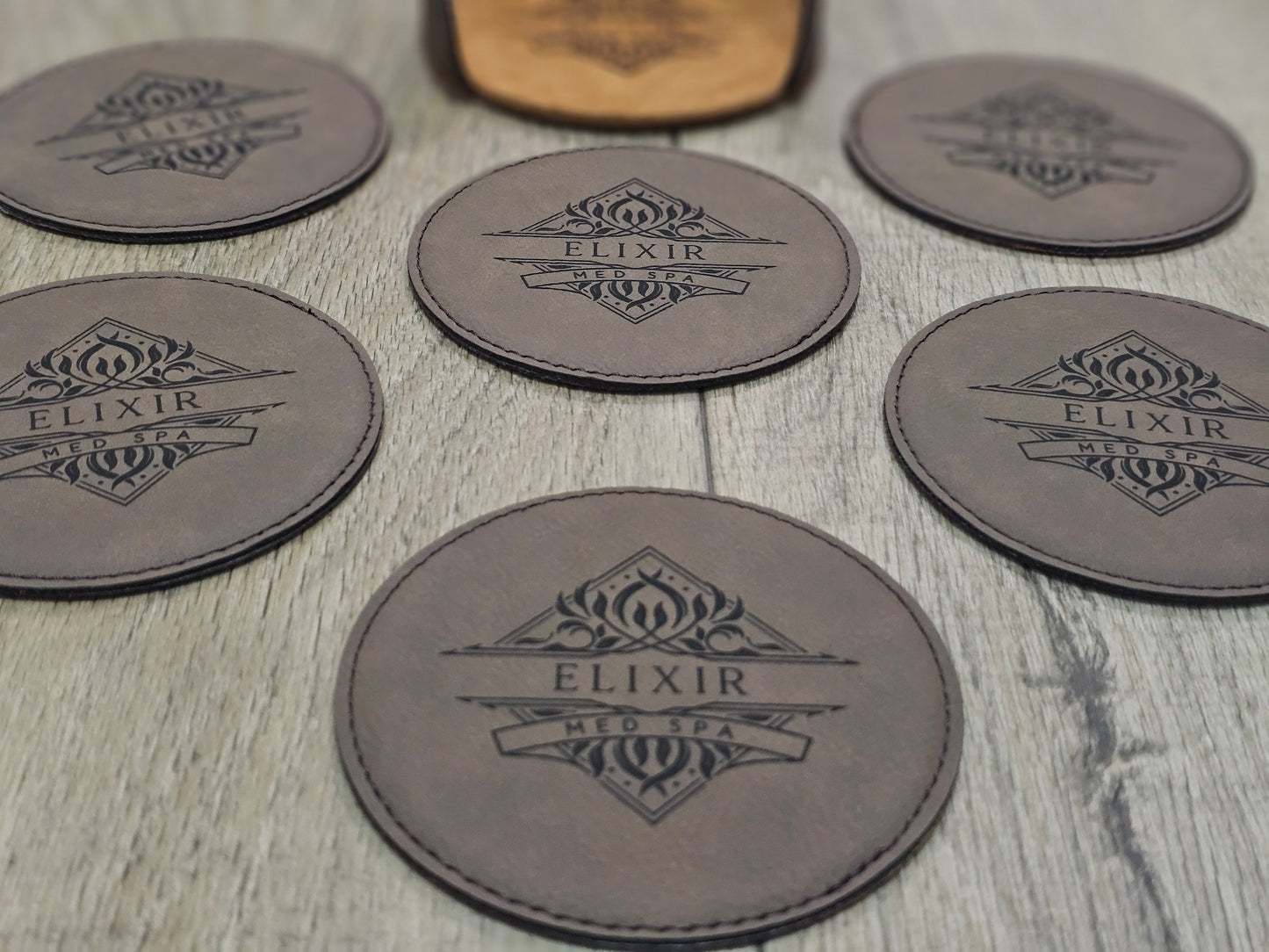 Monogram Brown Leatherette Coasters / Leather Coasters
