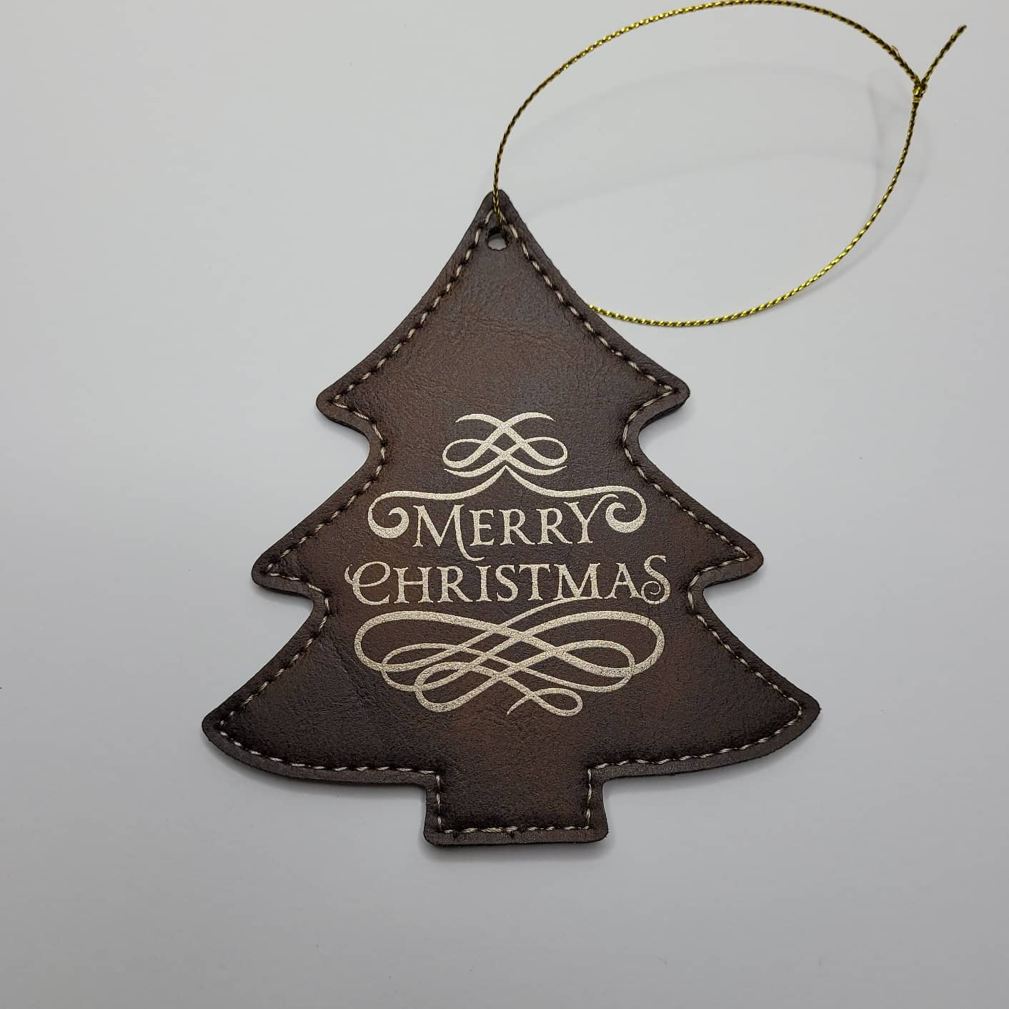 Christmas Tree Leather Ornament / Merry Christmas