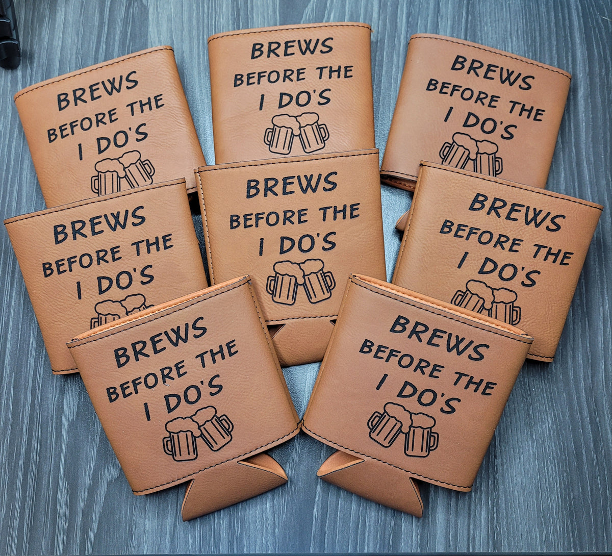 Personalized Brown Leather Koozies