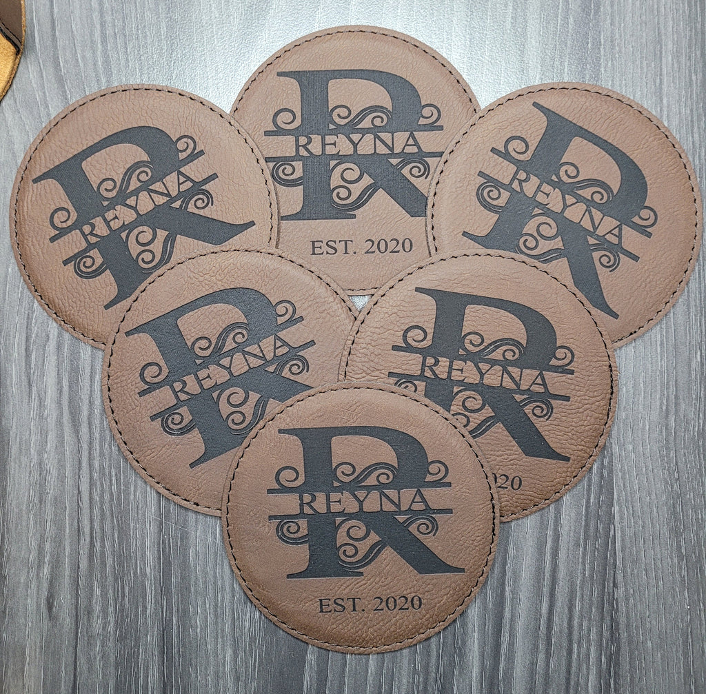 Monogram Brown Leatherette Coasters / Leather Coasters