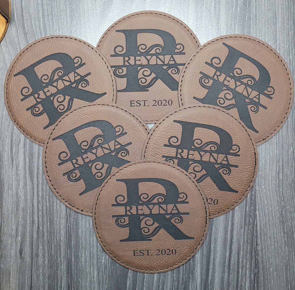 Monogram Brown Leatherette Coasters / Leather Coasters