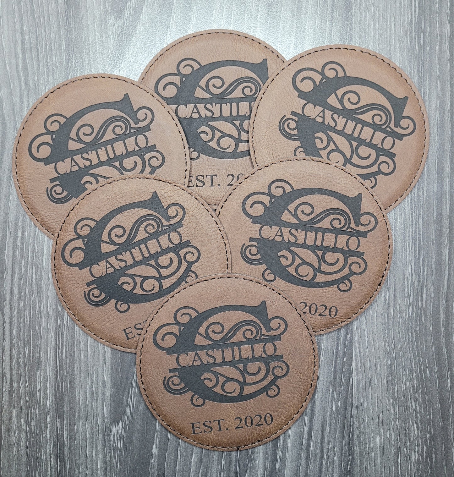 Monogram Brown Leatherette Coasters / Leather Coasters