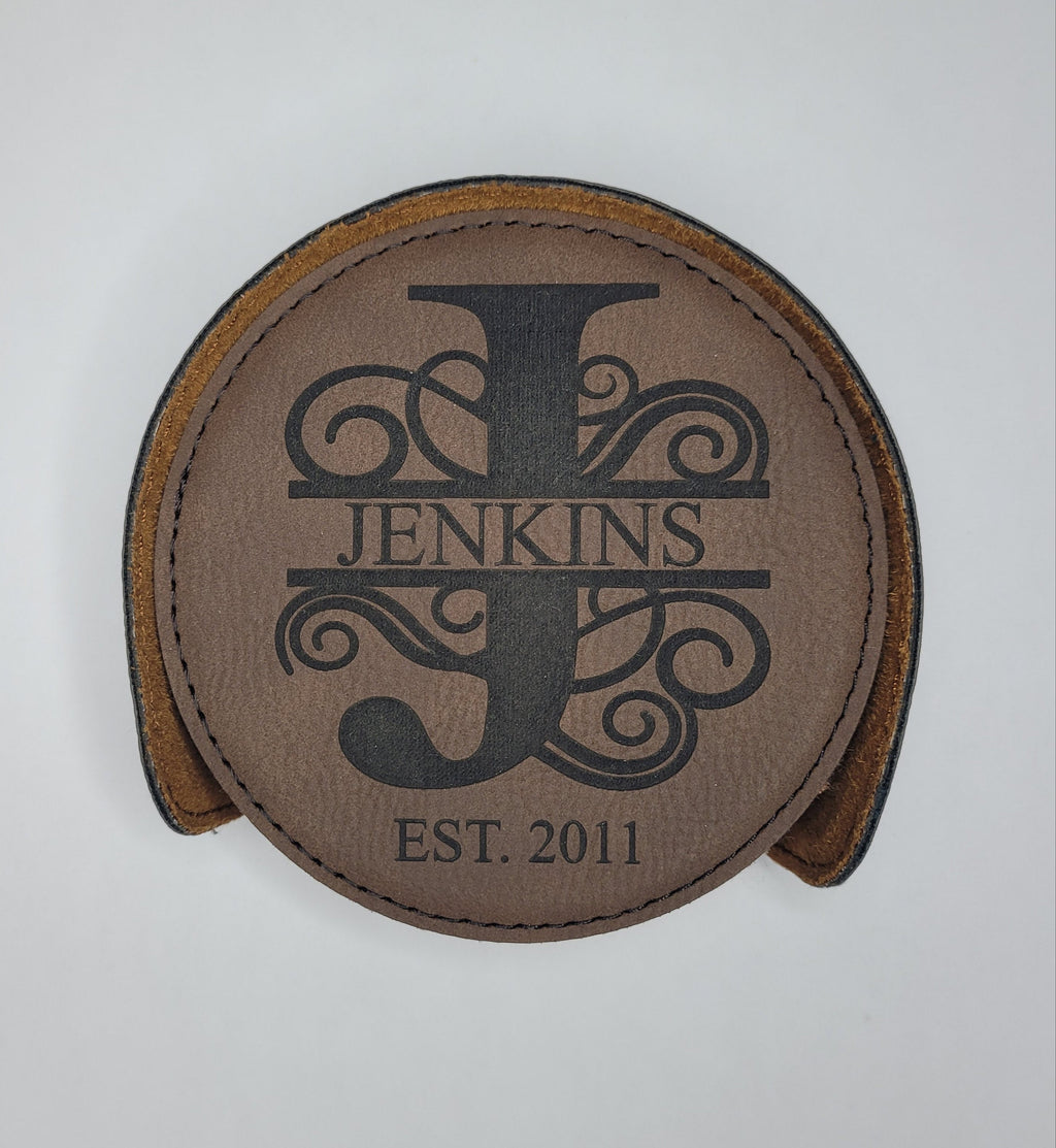 Monogram Brown Leatherette Coasters / Leather Coasters