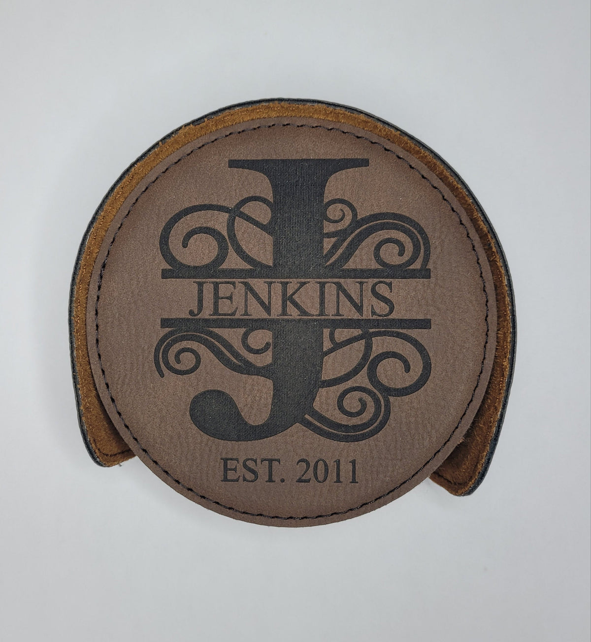 Monogram Brown Leatherette Coasters / Leather Coasters