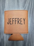 Personalized Brown Leather Koozies